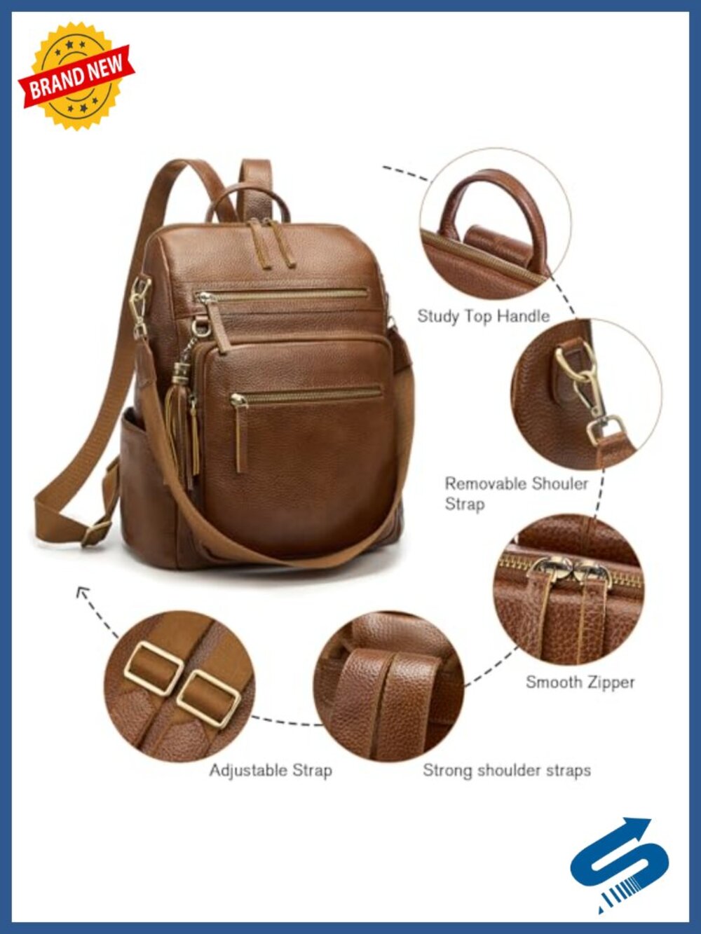 Genuine Leather Backpack Purse for Women Large Capacity Multiple Pockets - Picture 4 of 5